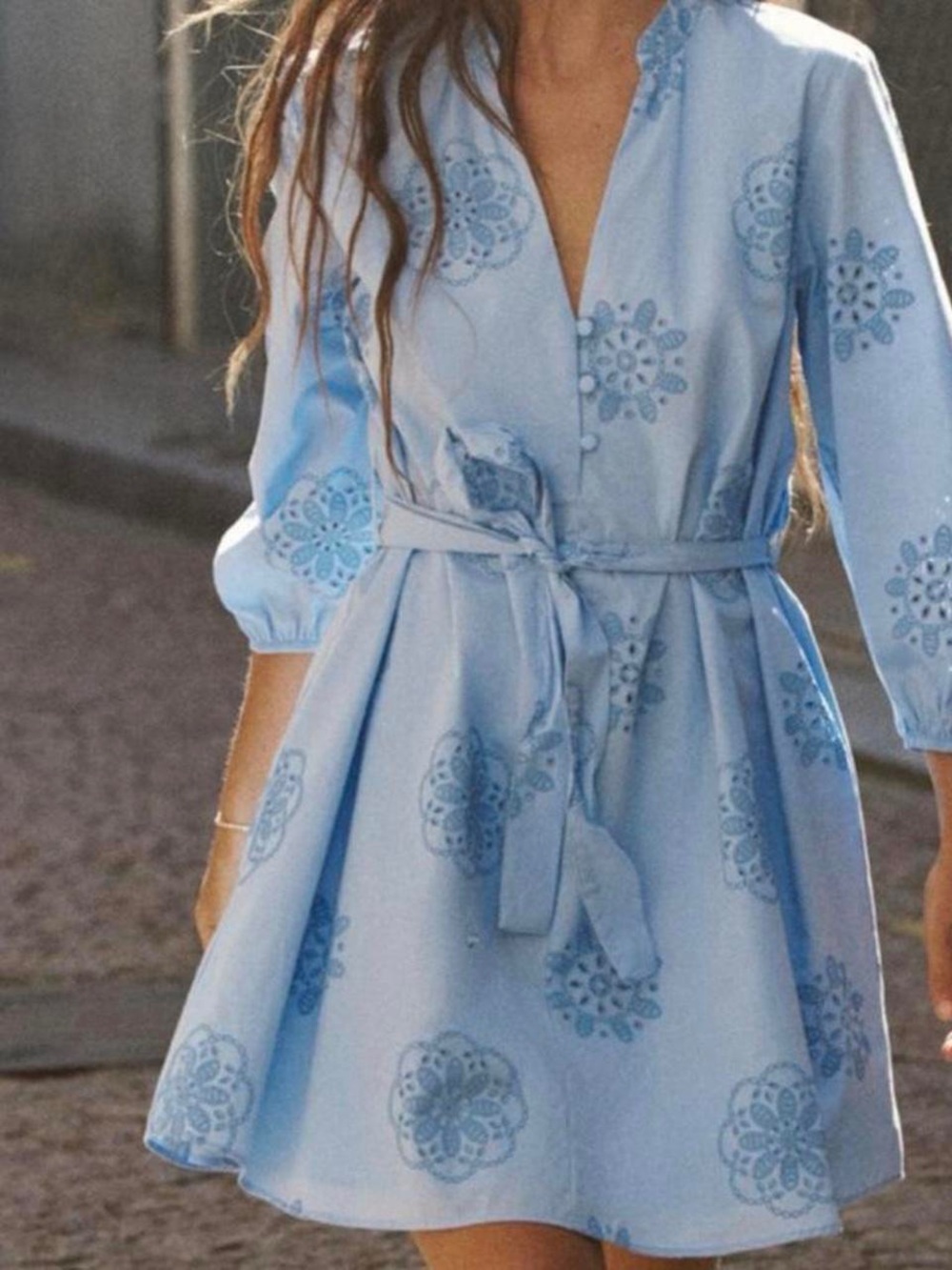 Zara Sky Blue Poplin Tie-Waist Mini Dress